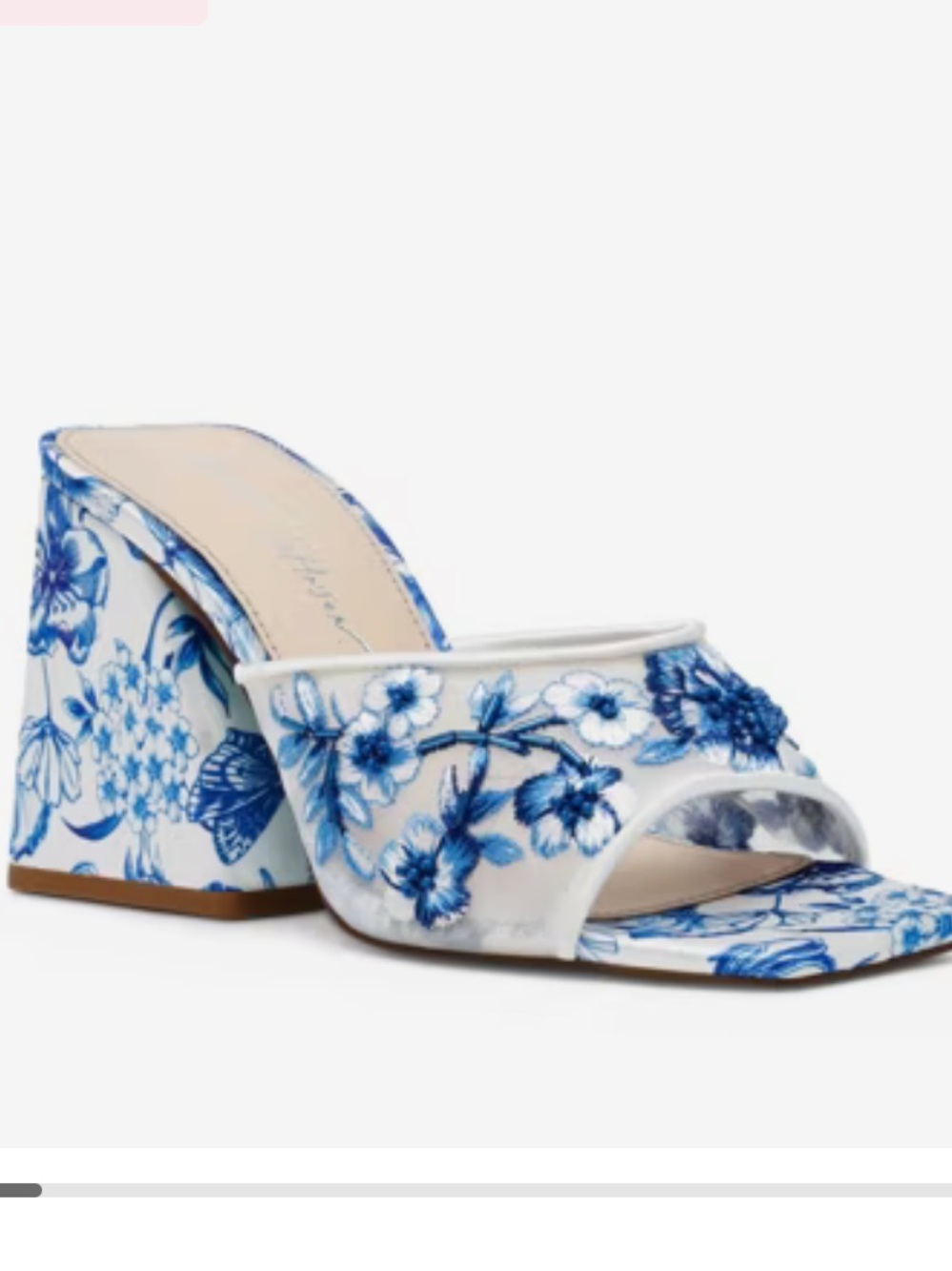 Betsey Johnson White and Blue Floral Block Heel Mules